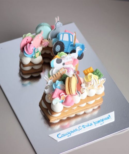 Торт Цифра Синий Трактор 688